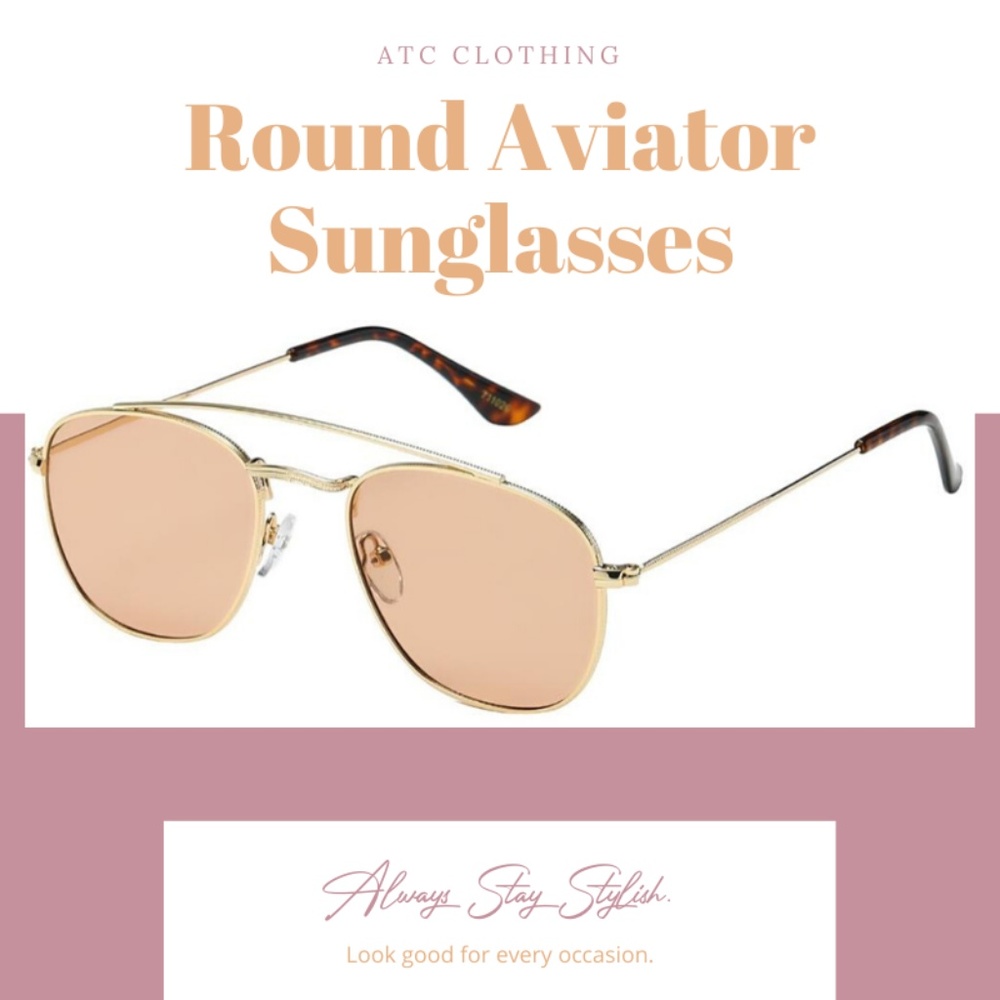 Round Aviator Sunglasses Gold  Frame Tan lens
